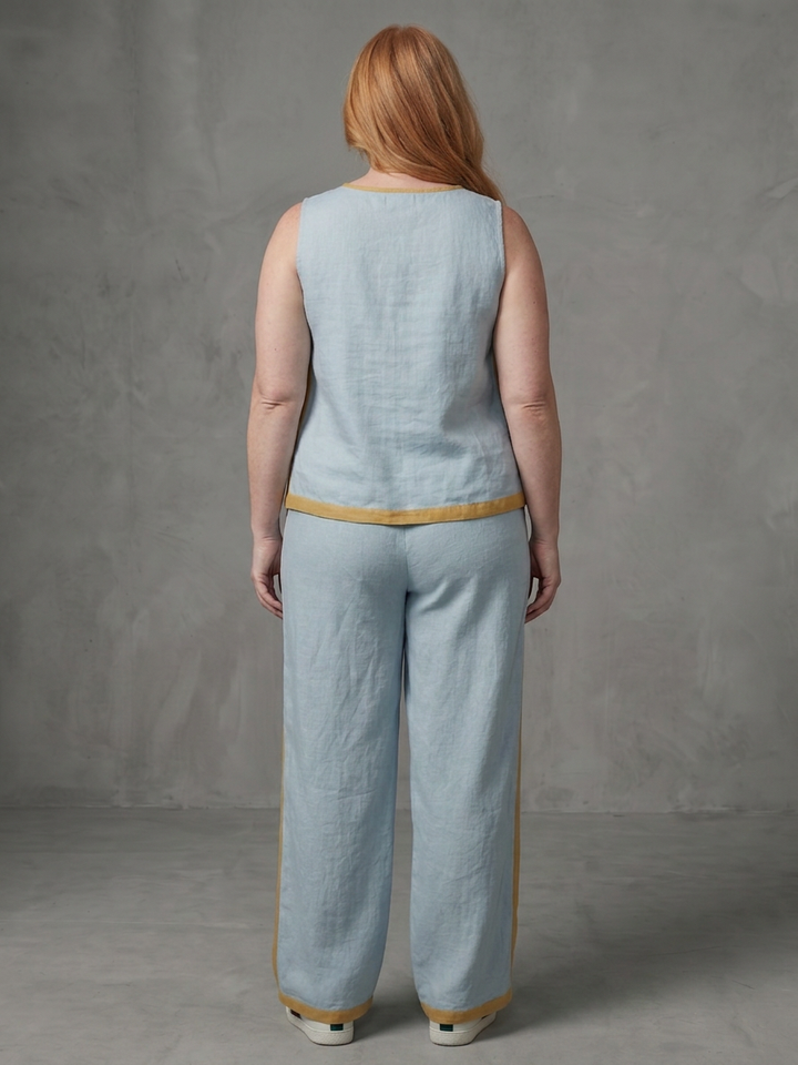 Yasmin | Sleeveless Top Wide Leg Contrast Trousers Set