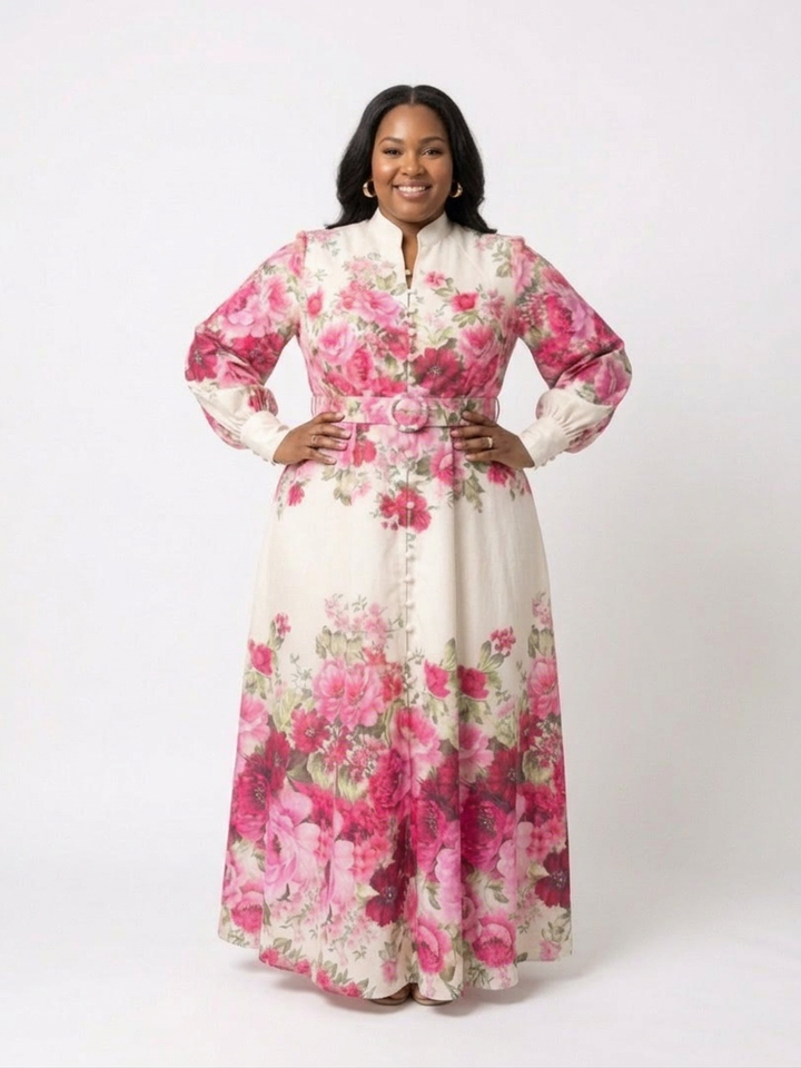 Dahlia | Long Sleeve Floral Belted Maxi Dress