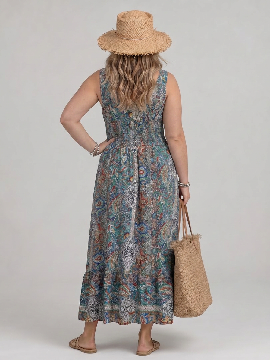 Nova | Sleeveless Paisley Print Midi Dress