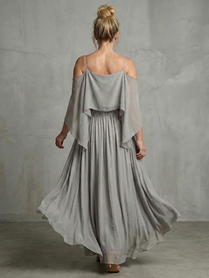 Rui | Layered Drape Cold Shoulder Top Wide Leg Set