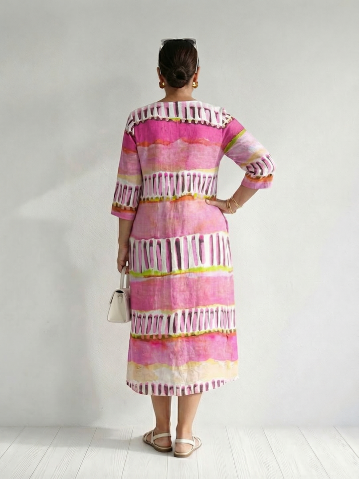 Kaia | Easy Flow Patterned Stripe Midi Dress