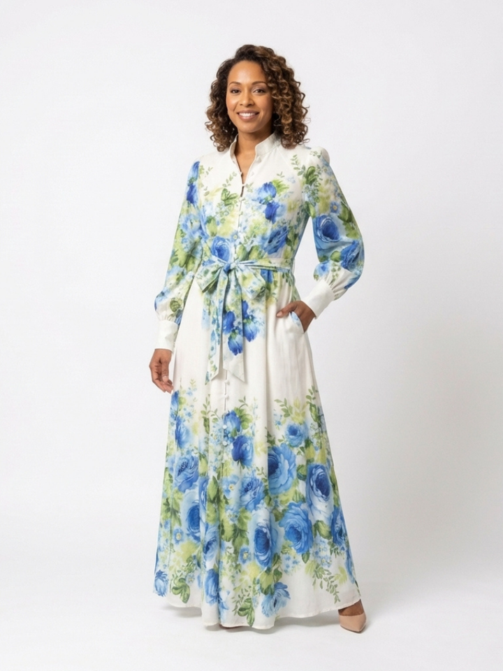 Laisa | Long Sleeve Floral Button Front Maxi Dress