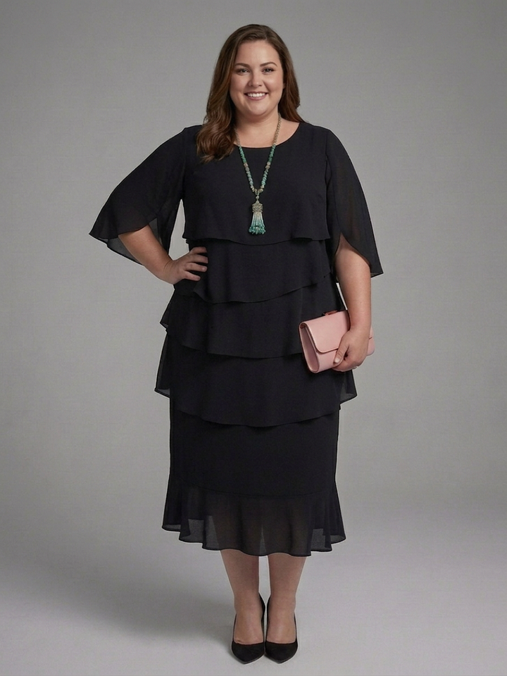 Rhea | Midi Dress with Layered Sleeves