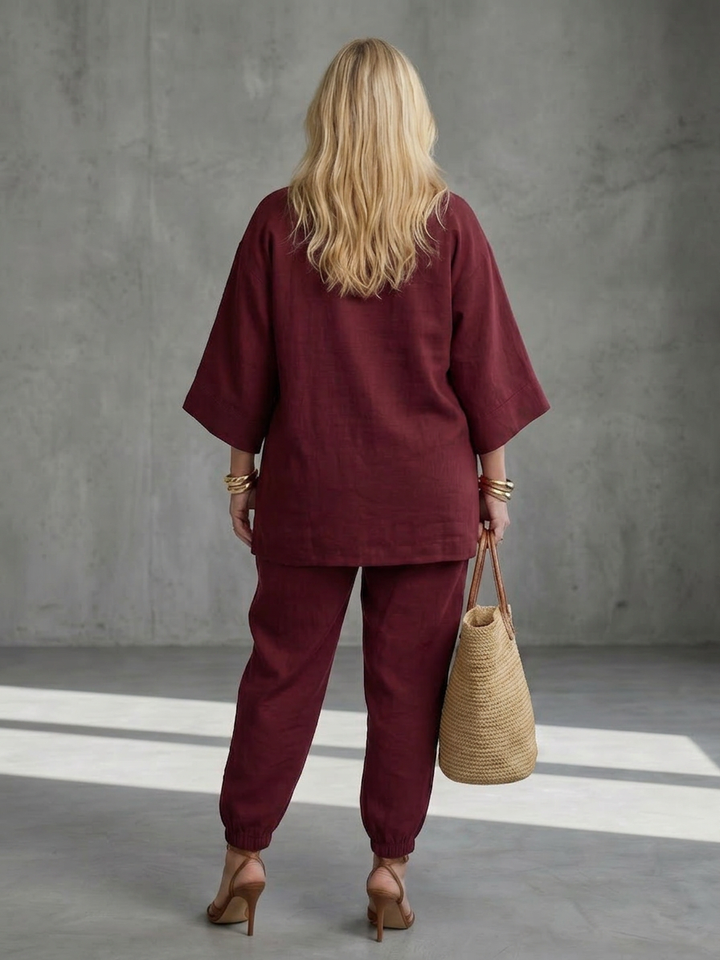 Heledd | V Neck Tunic Gathered Trouser Set