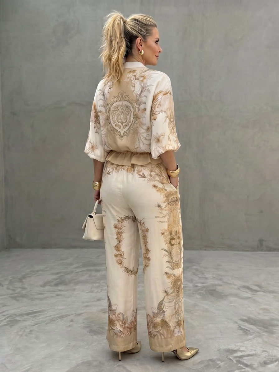 Mika | Zip Front Blouson Top Printed Two Piece Set