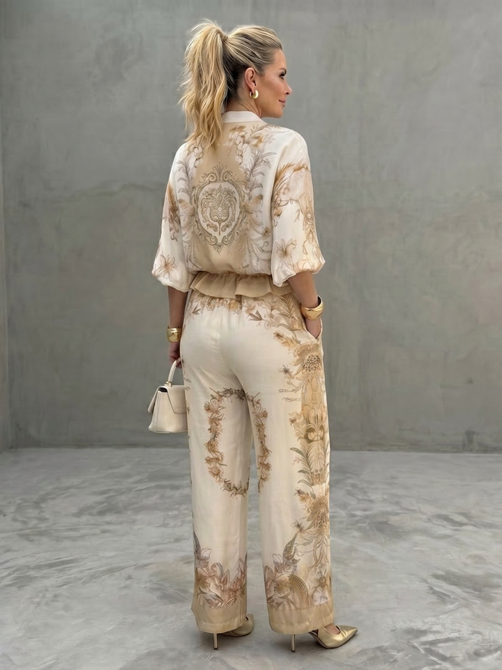 Mika | Zip Front Blouson Top Printed Two Piece Set