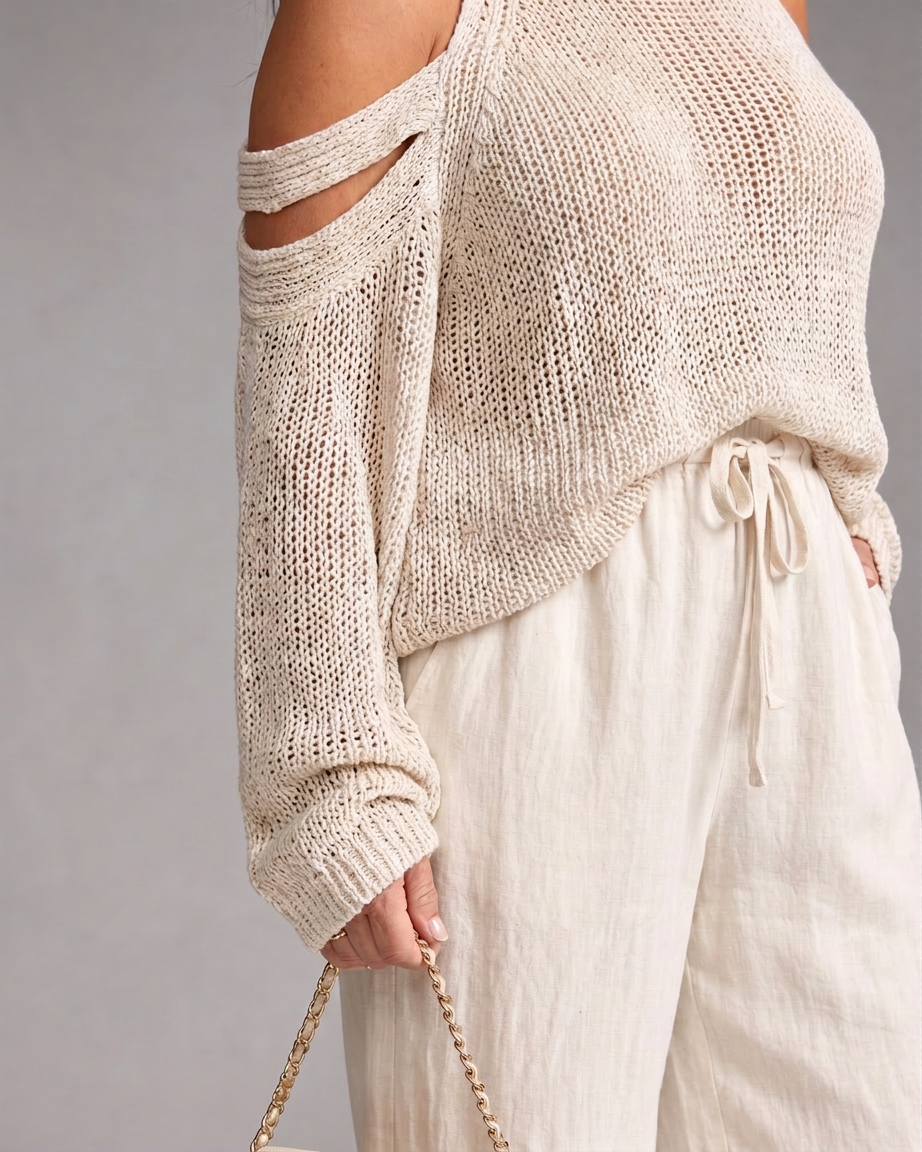 Vesper | Cold Shoulder Knit Jumper Wide Leg Trousers Set