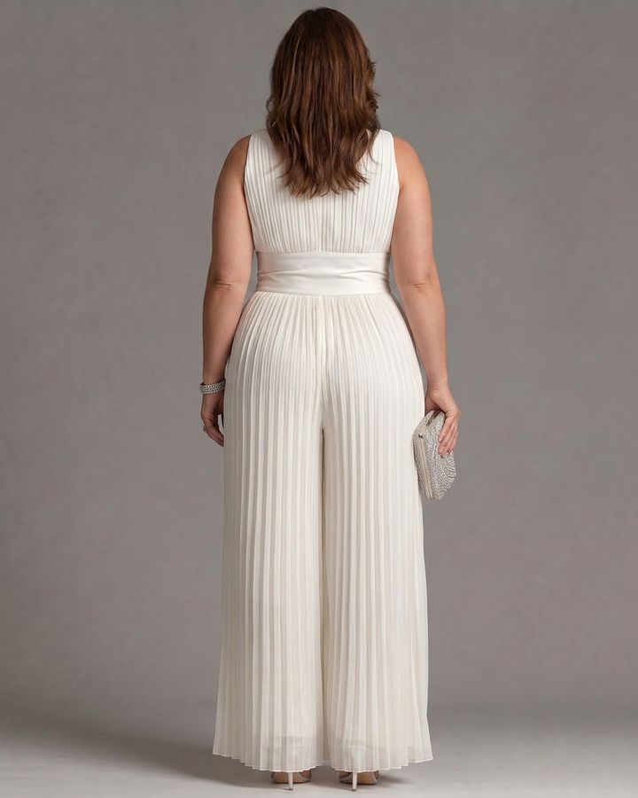 Eilwen | Pleated Halter Neck Wide Leg Jumpsuit