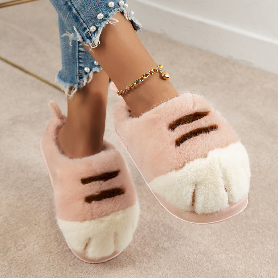 3D Cat Paw Plush Slippers, Fluffy Thermal Winter House Shoes