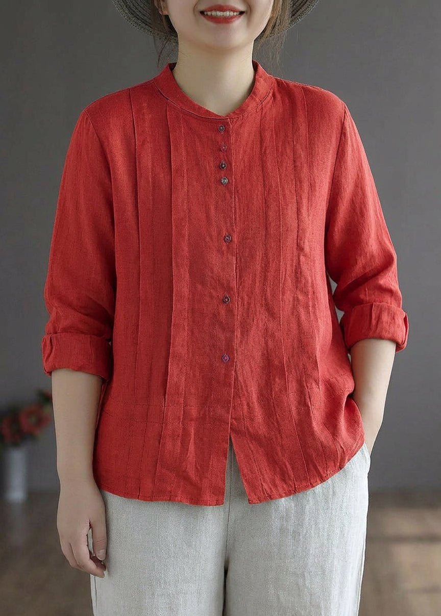 Marguerite - Women Yellow Elegant Button Fall Top Long Sleeve Linen