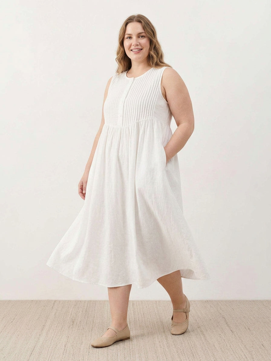 Olwen - Cotton Linen Midi Dress