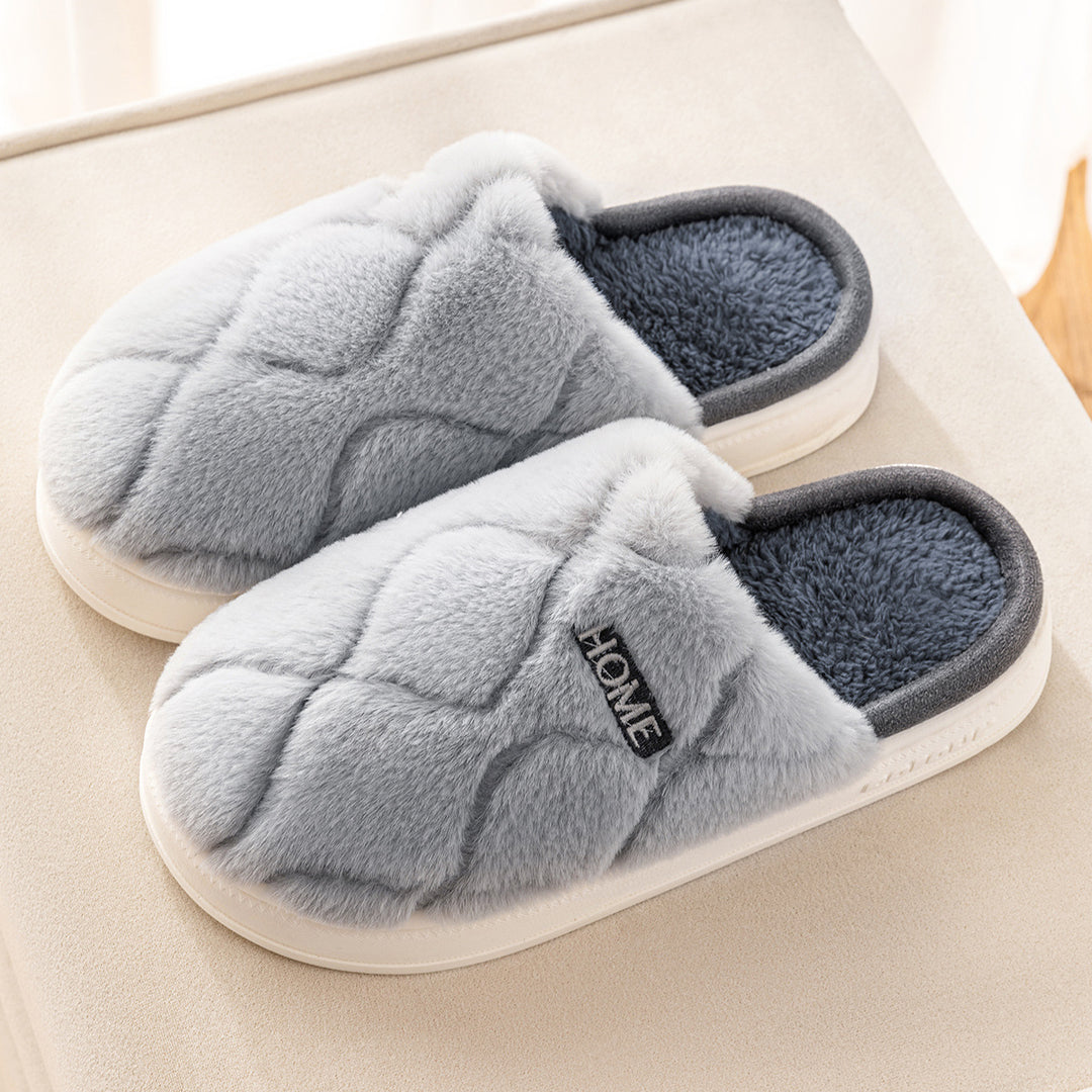 Plain plush slippers for women and men with a non-slip PVC sole