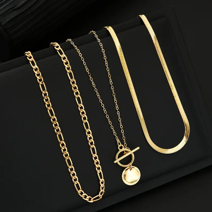 Anouk Textured Coin Layered Necklace | Gold