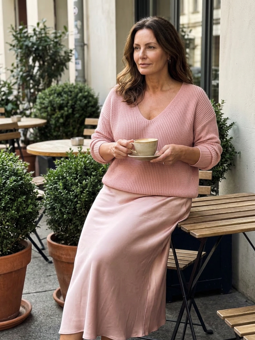 Ines | Bias Fall Satin Skirt Knit Layer Set
