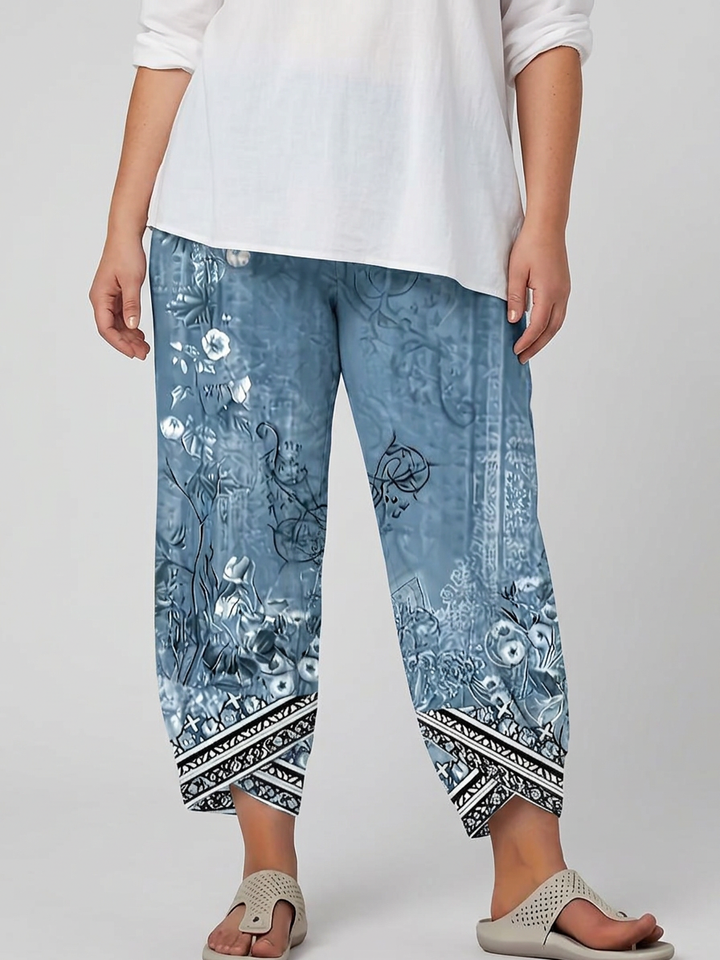 Olwen | Vintage Floral Capri Trouser With Elastic Waist