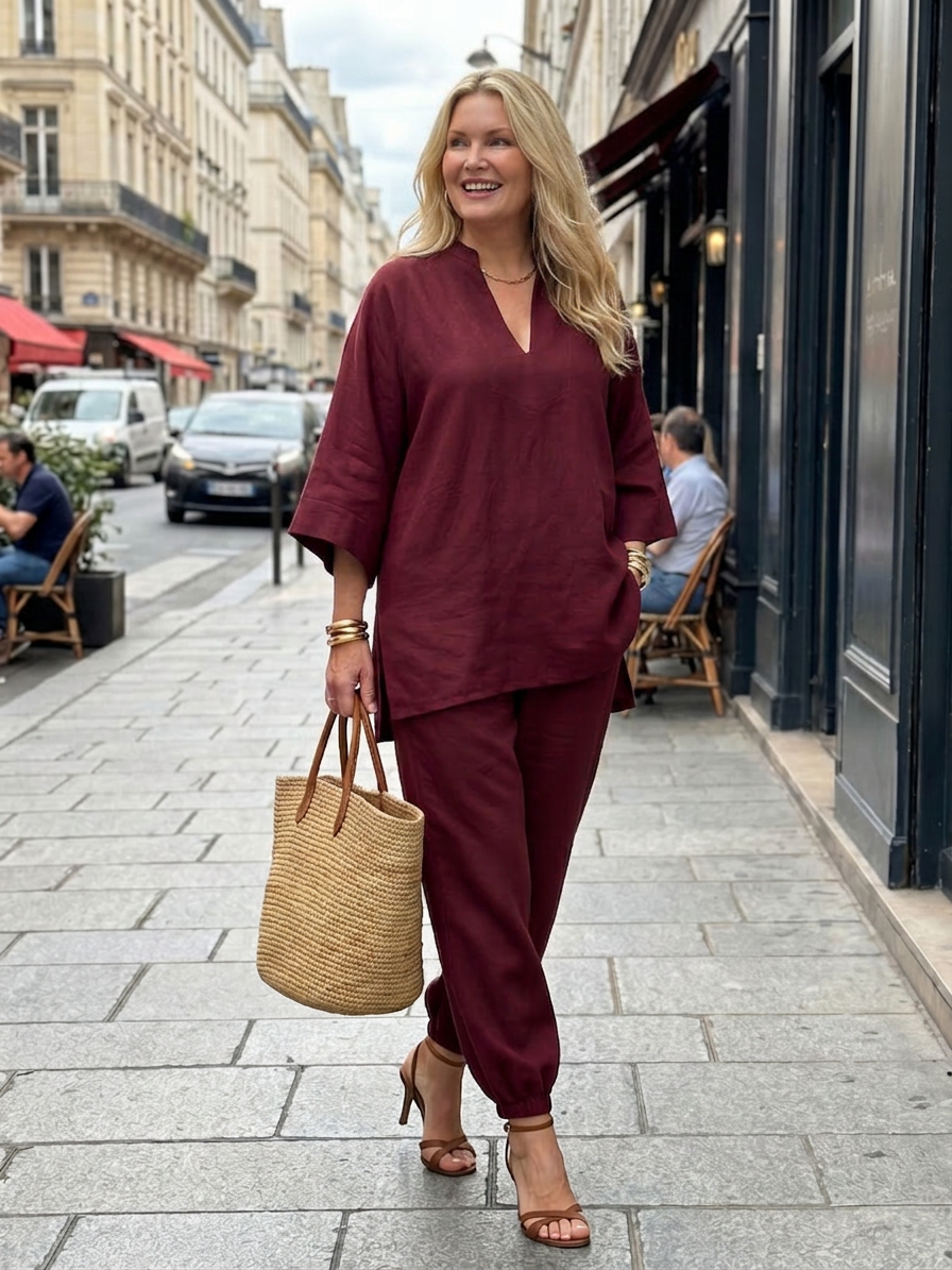 Heledd | V Neck Tunic Gathered Trouser Set