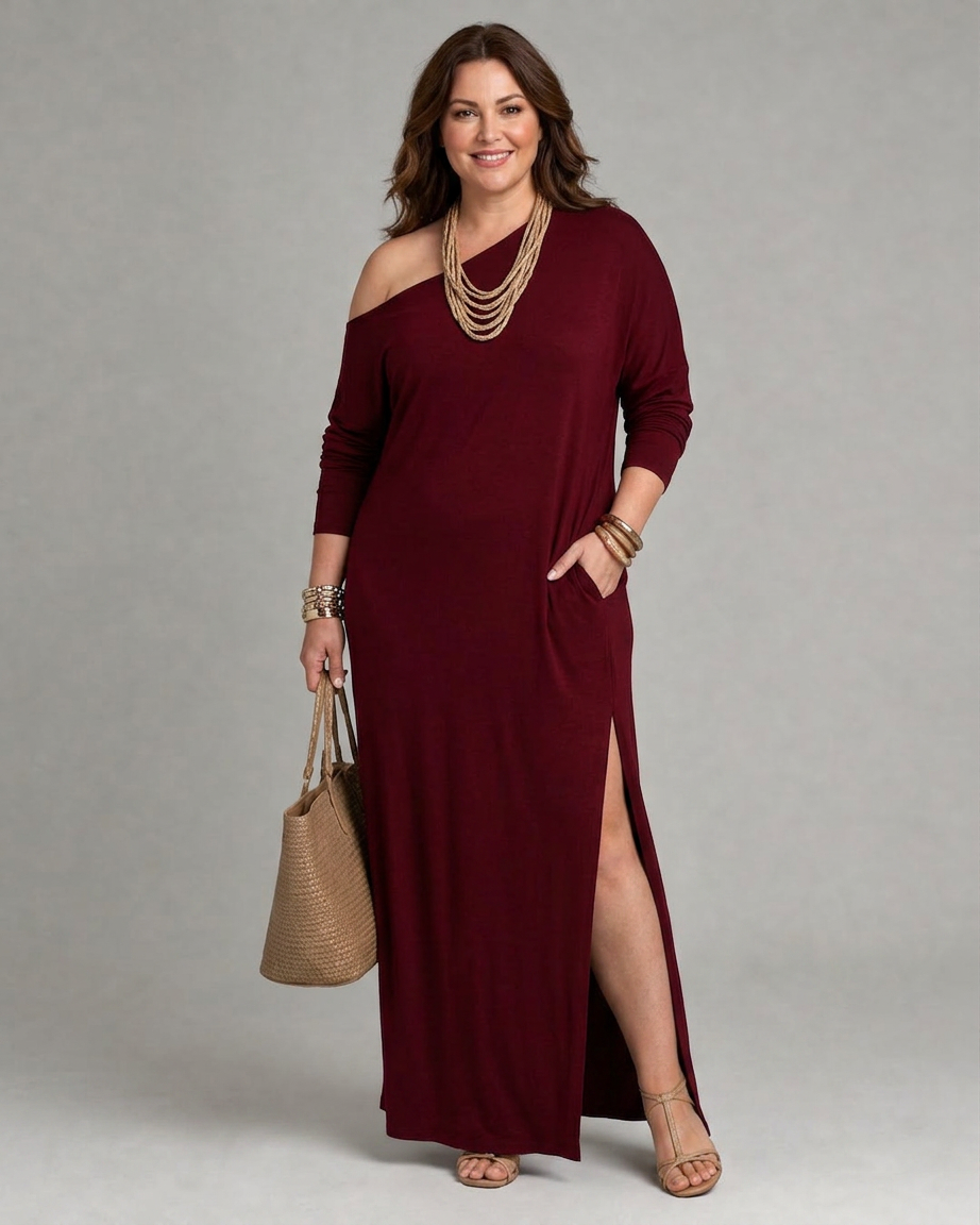 Magnolia | One Shoulder Side Slit Flowing Midi Dress