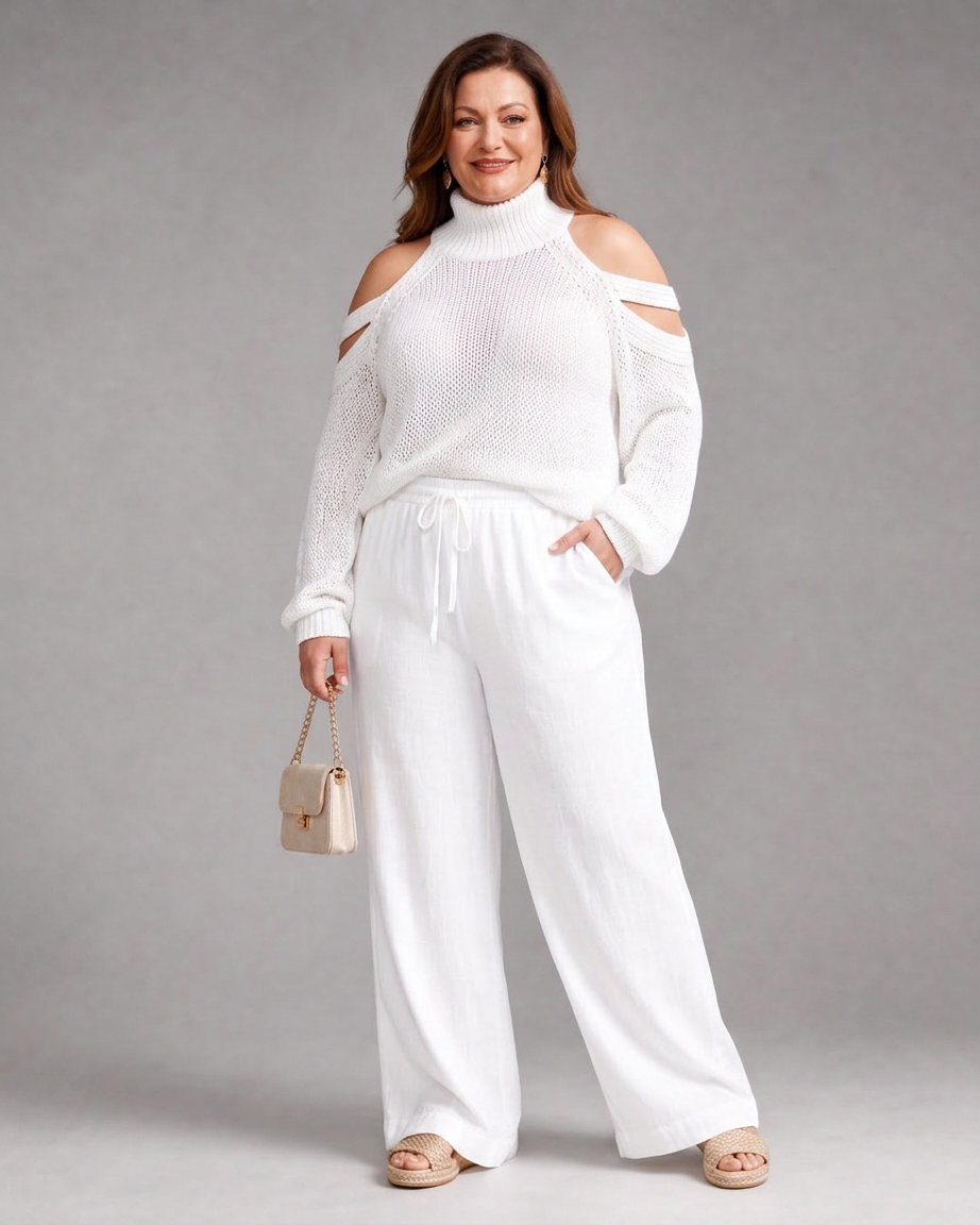 Vesper | Cold Shoulder Knit Jumper Wide Leg Trousers Set