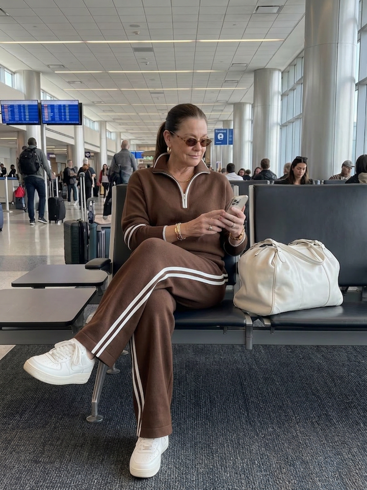 Greer | Zip Neck Long Sleeve Side Stripe Leg Trousers Set