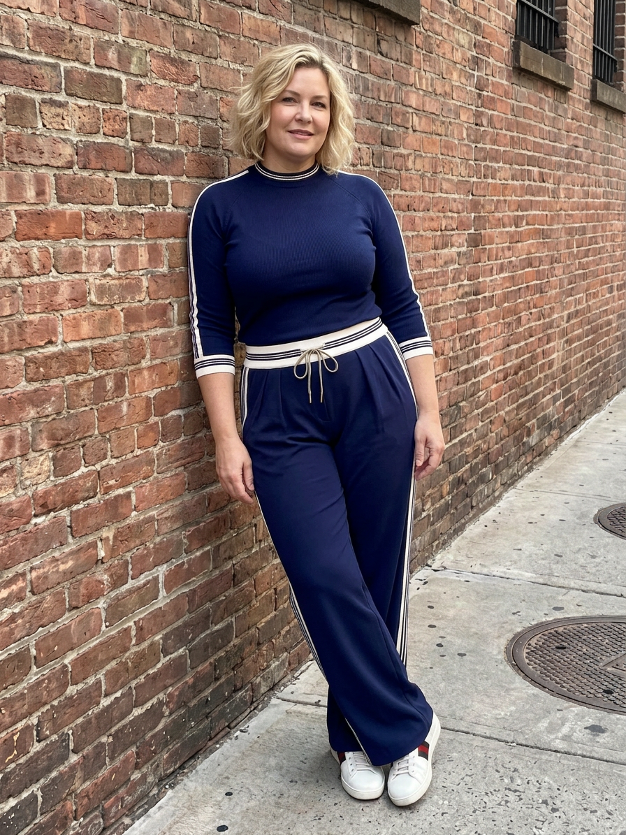 Alma | Fitted Long Sleeve Top Wide Leg Trousers Set