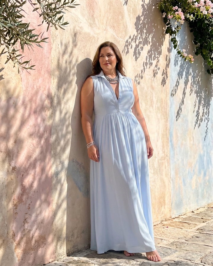 Adeline | Sleeveless Collared Flowing Wide Leg Jumpsuit