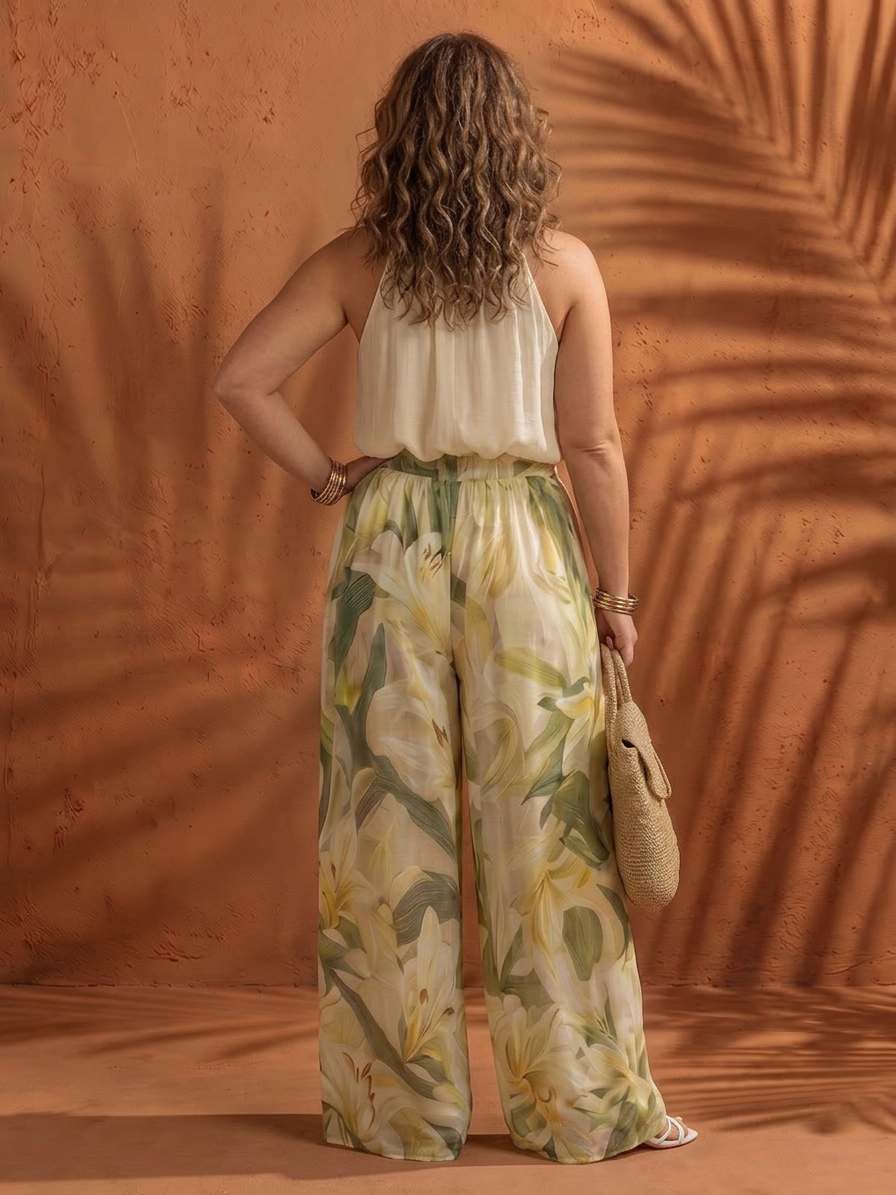 Ila | Halter Neck Blouse Floral Wide Leg Set