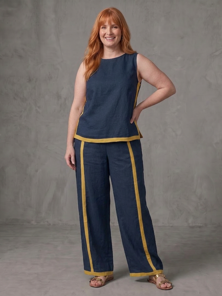 Yasmin | Sleeveless Top Wide Leg Contrast Trousers Set