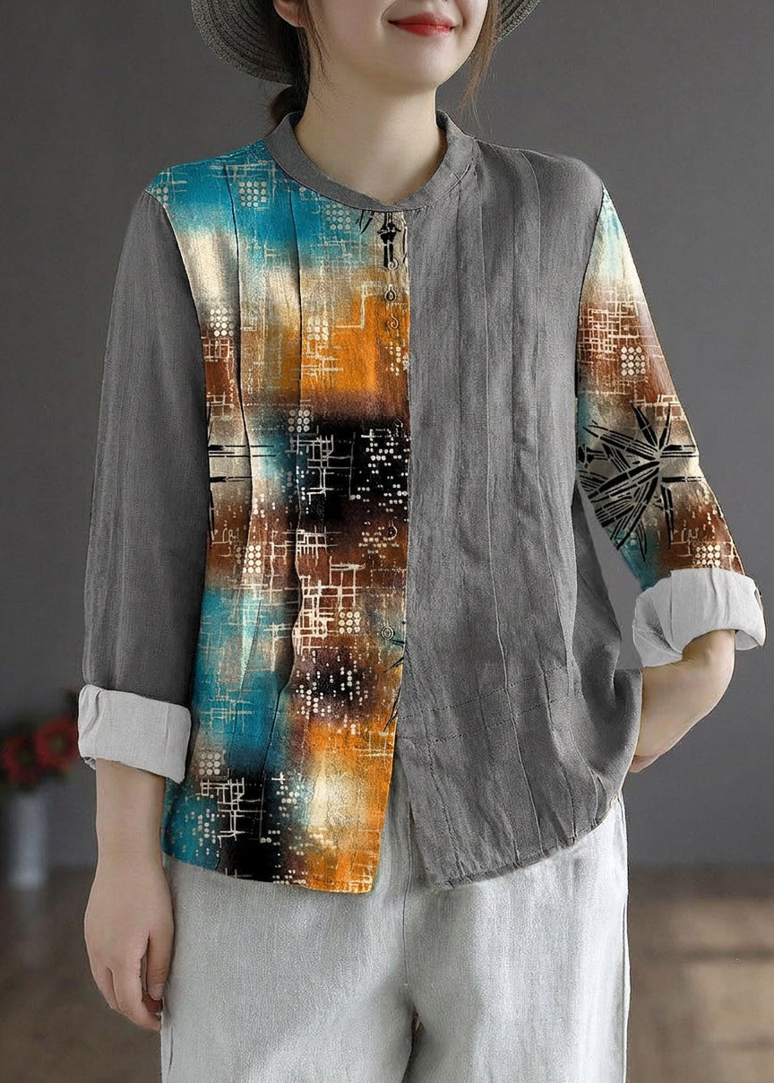Marguerite - Women Yellow Elegant Button Fall Top Long Sleeve Linen
