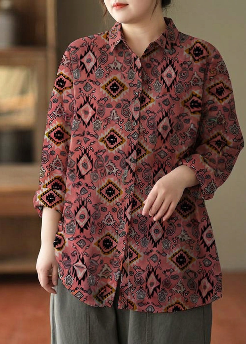 Liora -  Spring Tunic Pattern Photography Red Print Blouse