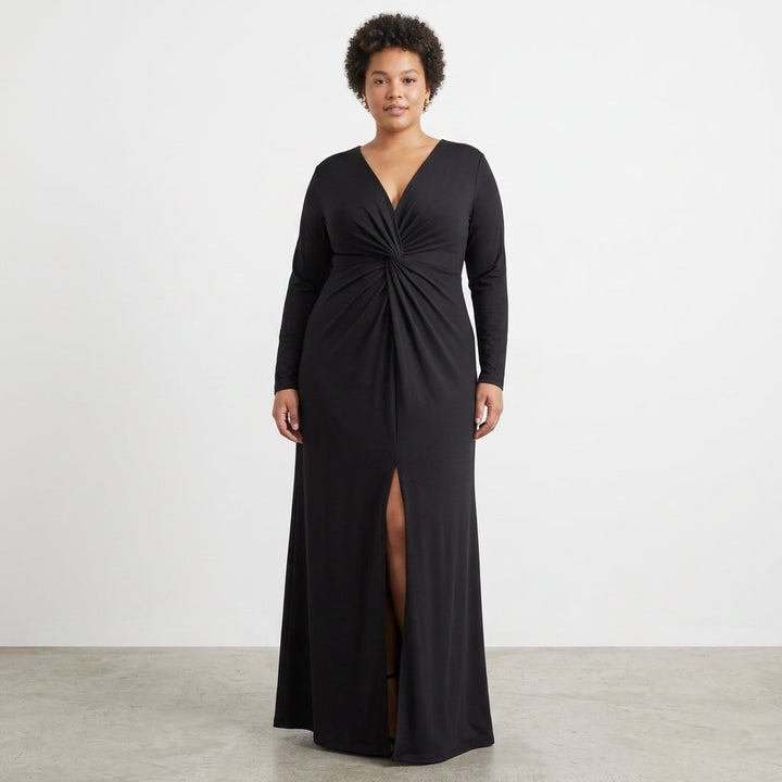 Hana V-Neck Pleated Dress: Elegant Slim Fit Evening Style