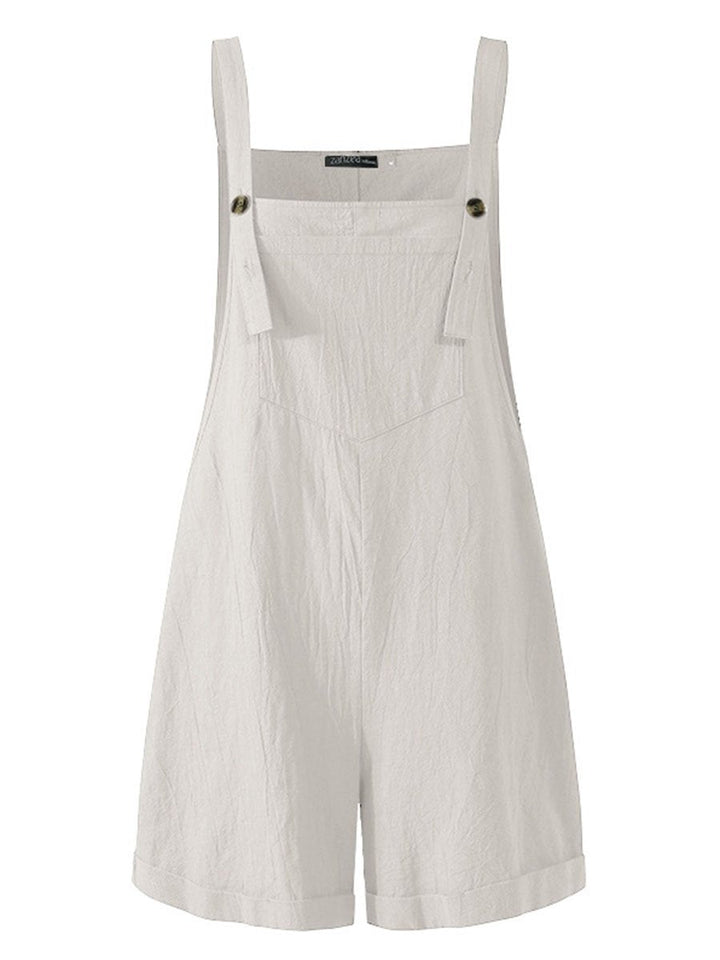 Arabella - Solid Suspender Straps Loose Bibbed Romper