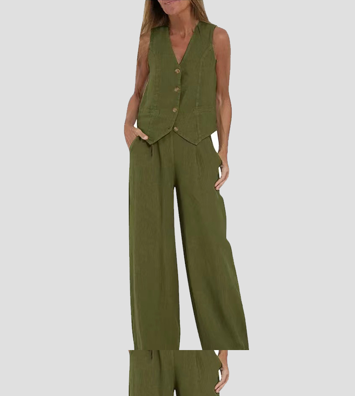 Seraphina – Co-ord Set Elegant Two-Piece With Waistcoat &amp; Trousers Wide-Leg