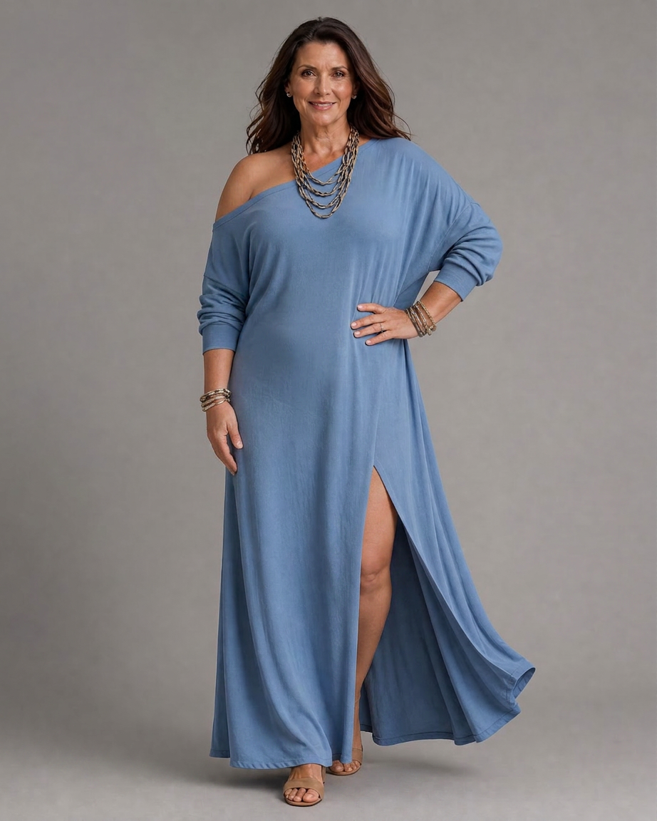 Magnolia | One Shoulder Side Slit Flowing Midi Dress