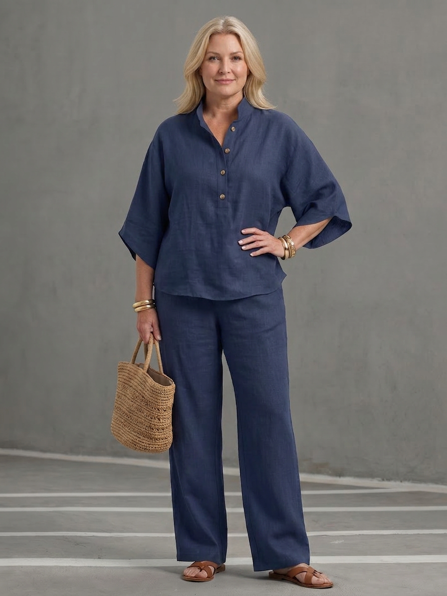 Eleni | Button Front Relaxed Tunic Trouser Set