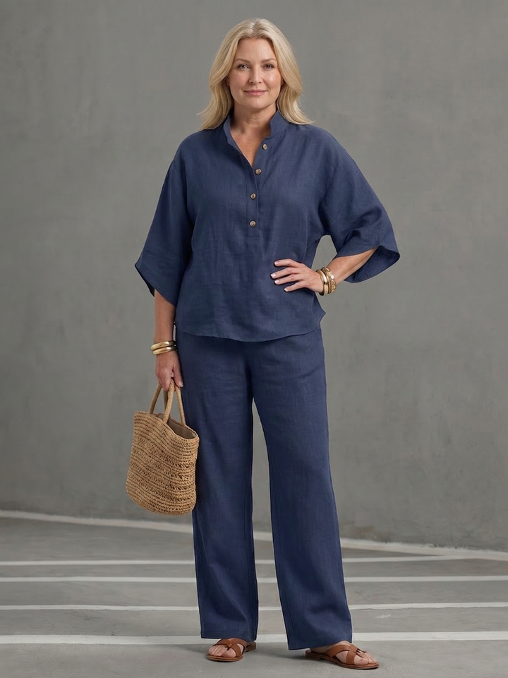 Eleni | Button Front Relaxed Tunic Trouser Set