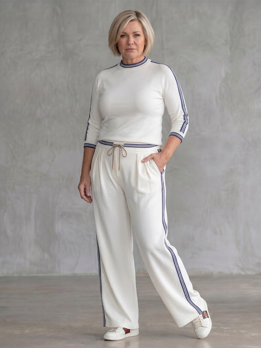 Alma | Fitted Long Sleeve Top Wide Leg Trousers Set