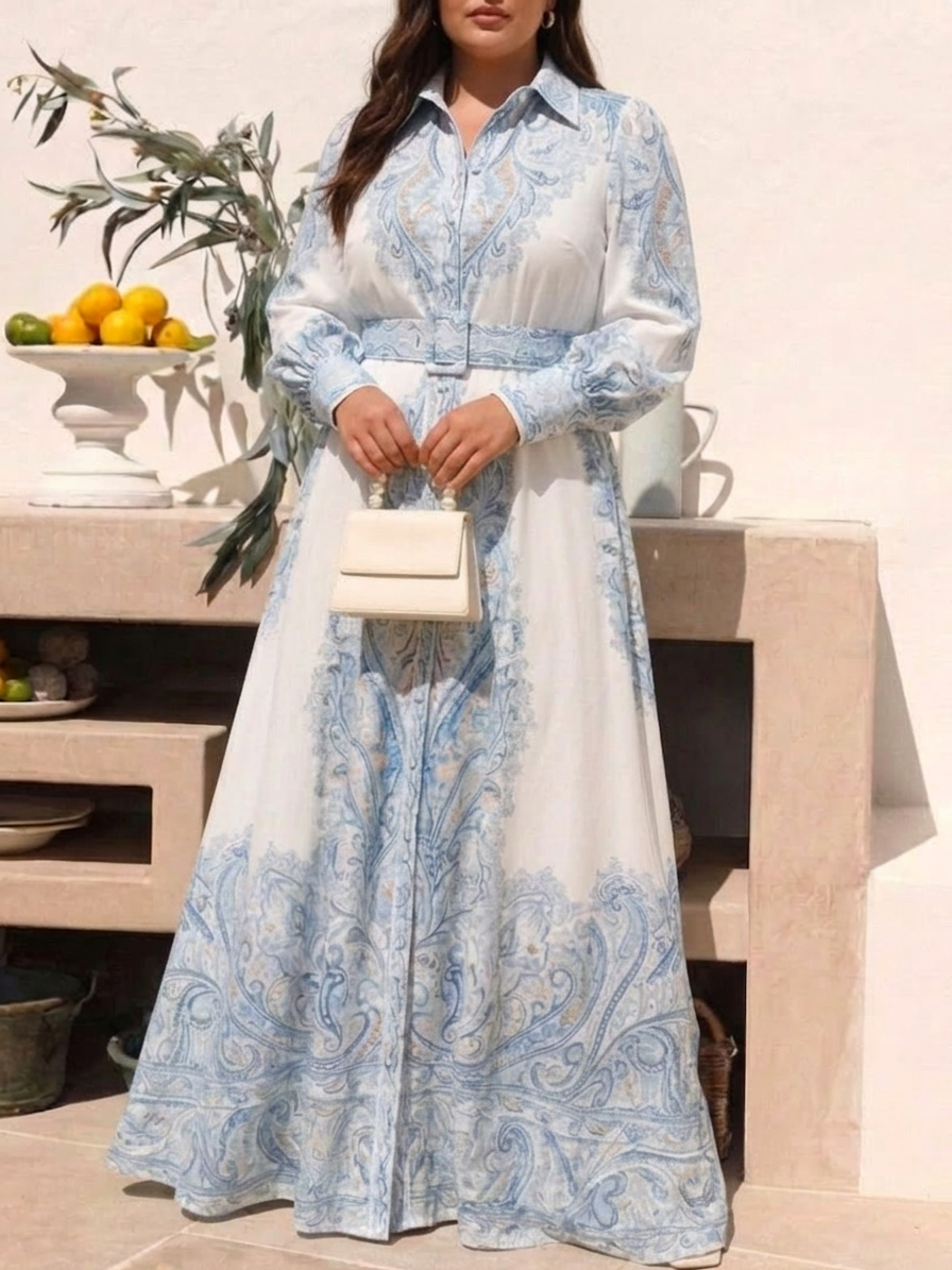 Adair | High Neck Printed Long Sleeve Maxi Dress