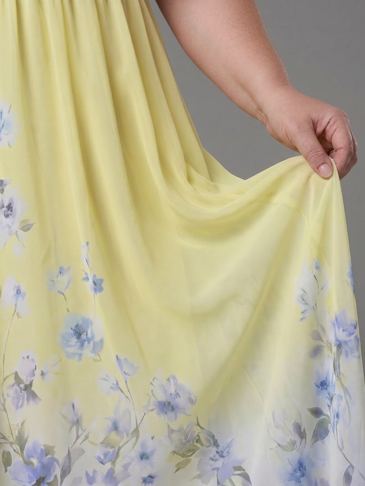 Wanda | Sleeveless V Neck Soft Floral Hem Midi Dress