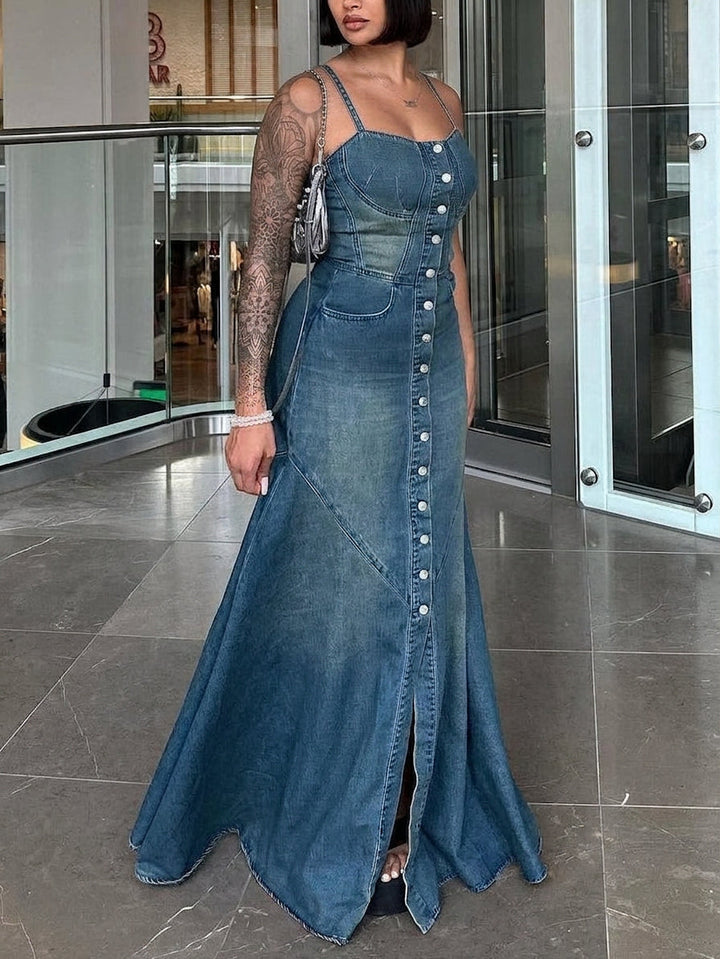 Rhian Single-breasted Suspender Dress