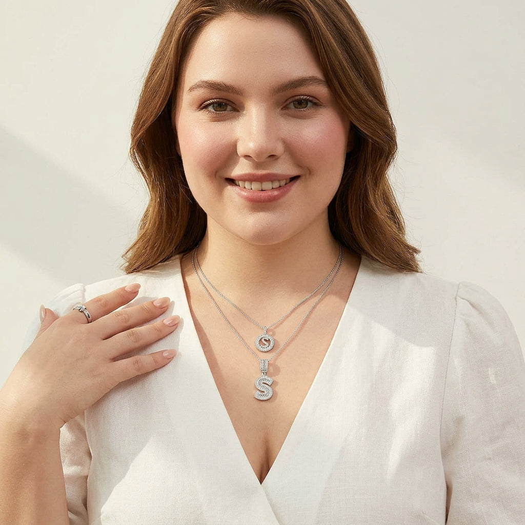 Selma letter initial necklace set | White Gold