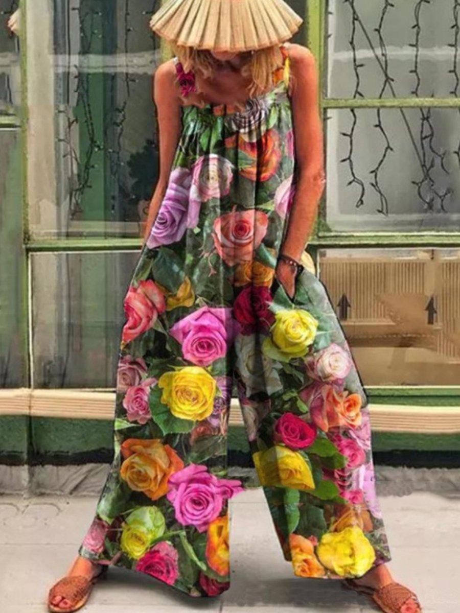 Saskia - Loose Multicolor Sunny Flower Print Jumpsuit