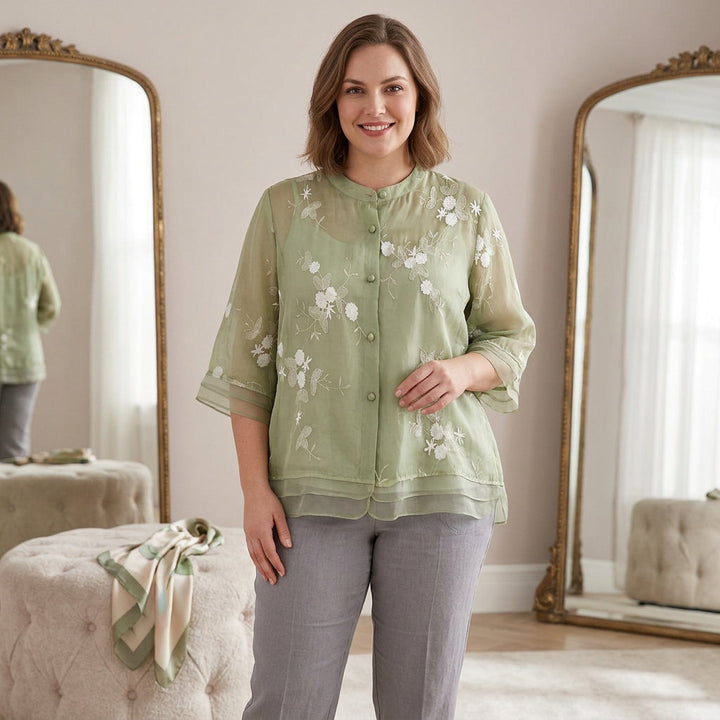 Delia | Elegant Top with Embroidered Flowers