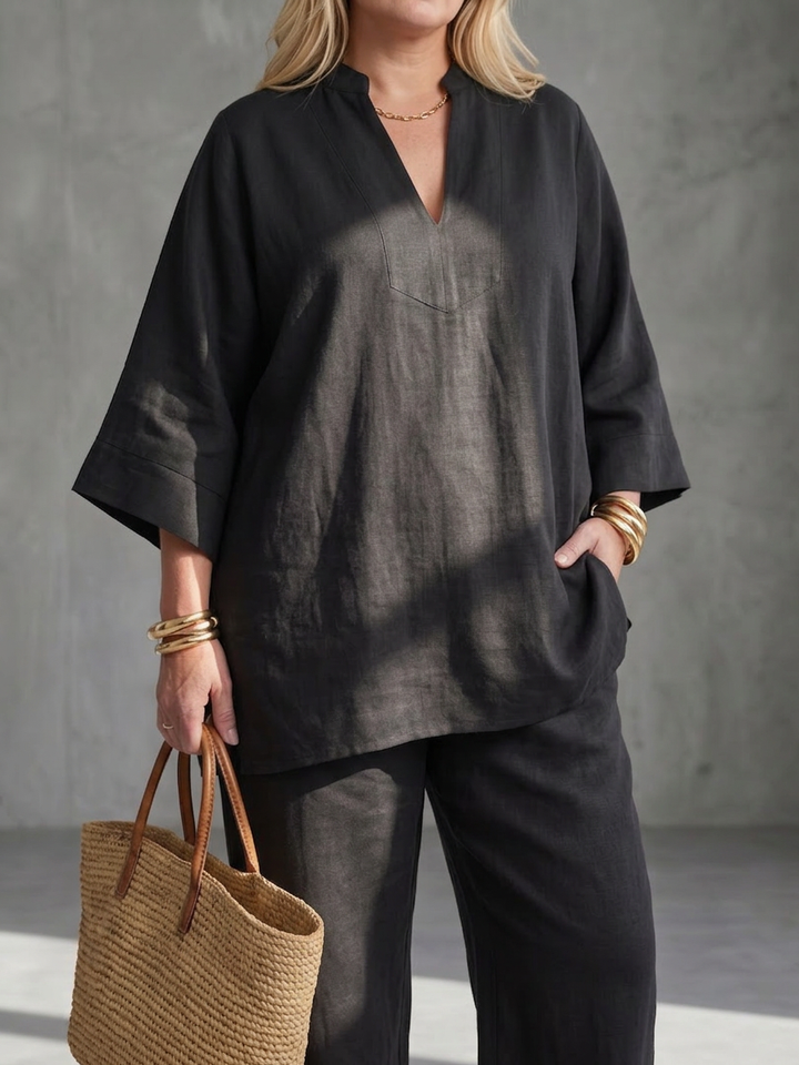 Heledd | V Neck Tunic Gathered Trouser Set