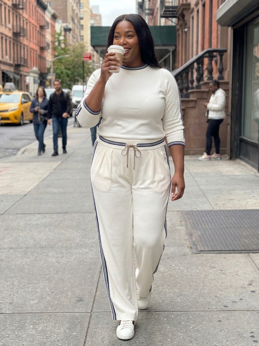 Alma | Fitted Long Sleeve Top Wide Leg Trousers Set