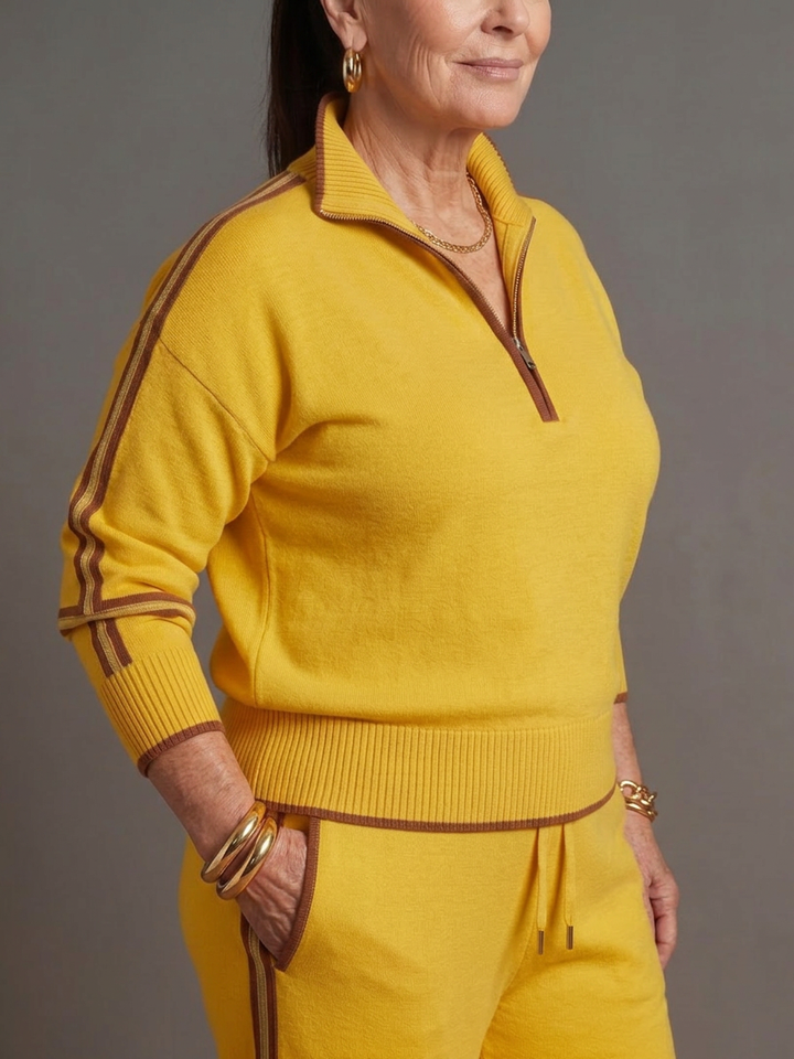 Greer | Zip Neck Long Sleeve Side Stripe Leg Trousers Set