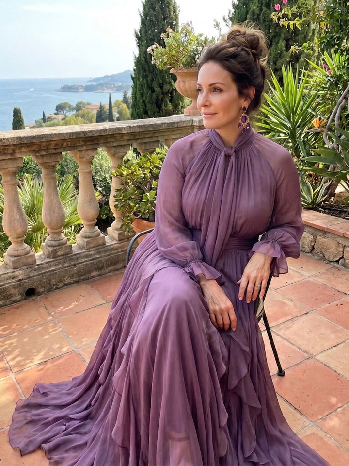 Adeline | Tie Neck Ruffle Tiered Maxi Dress