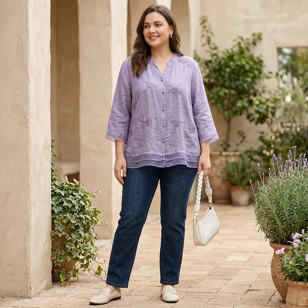 Mei - Pure Cotton Embroidered Elegant Top