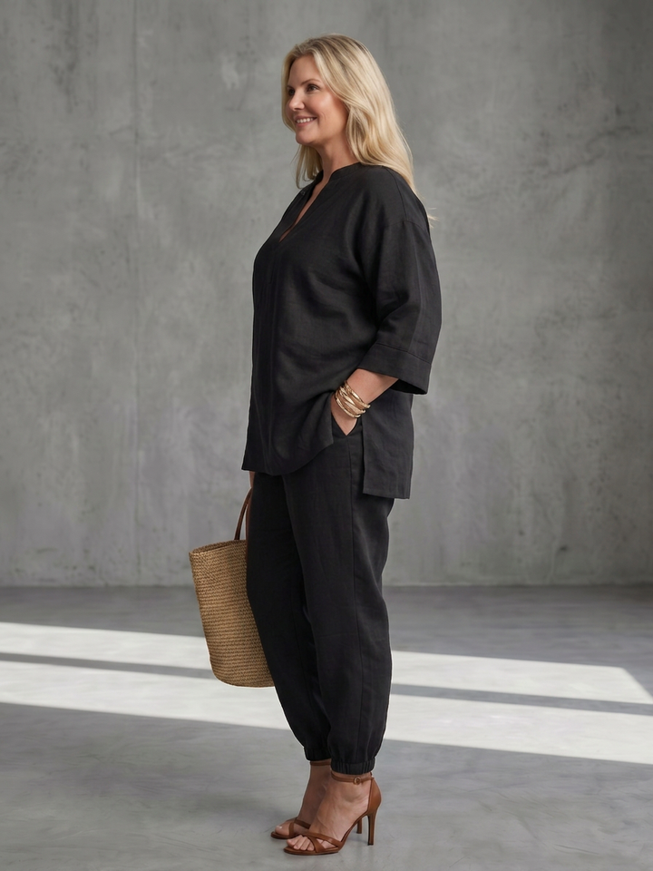 Heledd | V Neck Tunic Gathered Trouser Set