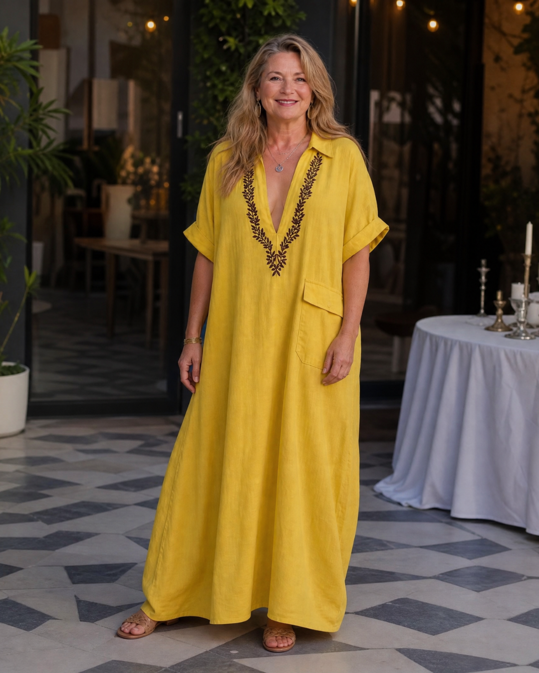 Posy | Embroidered V Neck Pocket Detail Relaxed Maxi Dress