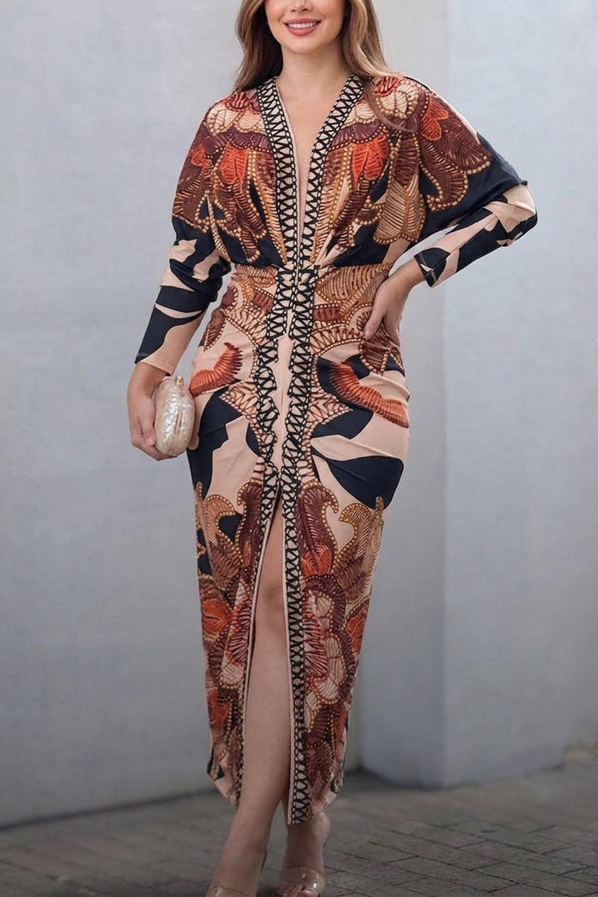 Signy | Sun Escape Unique Print Dolman Midi Dress